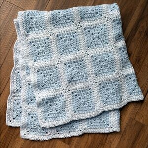 Hand Crocheted Blue Baby Blanket